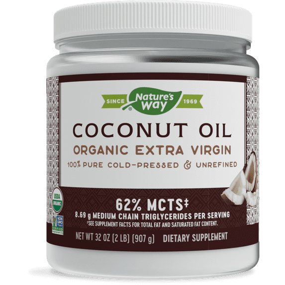 Nature's Way Organic Extra Virgin Coconut Oil, Pure & Unrefined, Cold-Pressed, 32 Oz