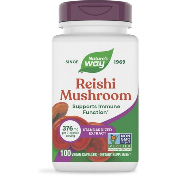 Nature’s Way Reishi Mushroom Premium Extract Capsules, Supports Immune Function*, Unisex, 100 Count