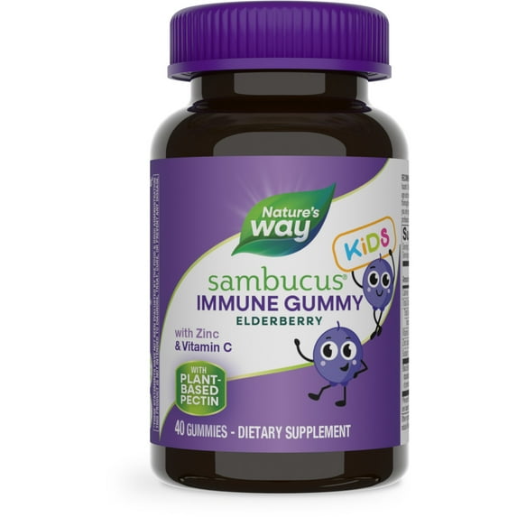 Nature's Way Sambucus Immune Gummies for Kids, with Elderberry Extract, Vitamin C and Zinc, 40 Ct
