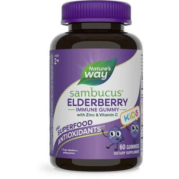 Nature’s Way Sambucus Immune Gummies for Kids, with Elderberry, Vitamin C and Zinc, Unisex, 60 Count