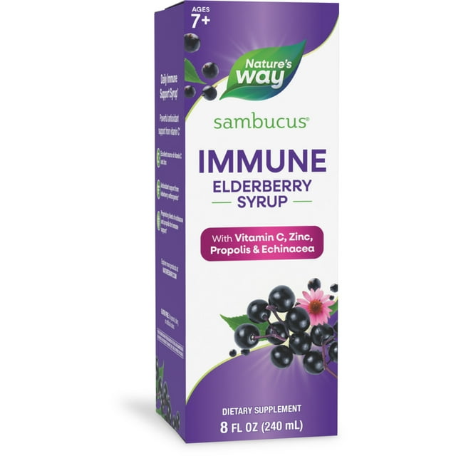 Nature's Way Sambucus Immune Elderberry Syrup, Vitamin C, Zinc, Echinacea, Unisex, 8 fl oz