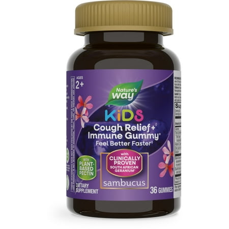 Nature's Way Sambucus Kids Cough Relief + Immune Gummies, with Elderberry Extract & Vitamin C, 36ct