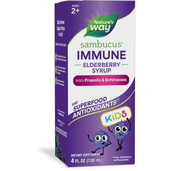 Nature's Way Sambucus Kids Elderberry Immune Syrup*, with Echinacea, Dietary Supplement, 4 floz