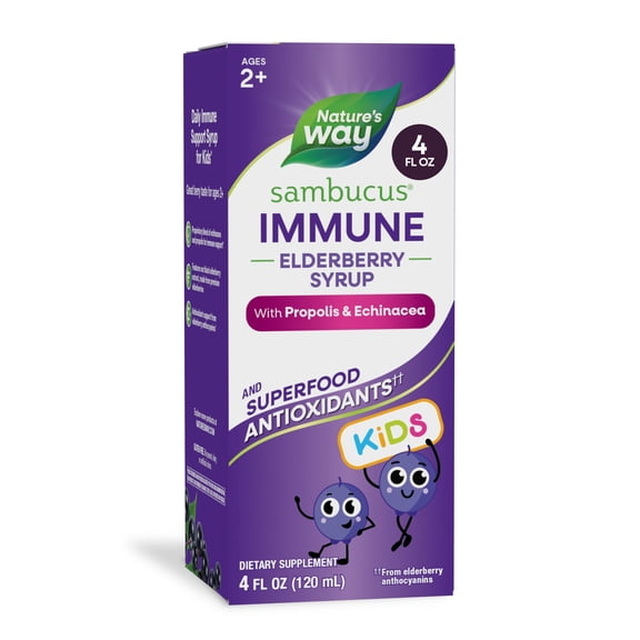 Nature's Way Sambucus Kids Elderberry Immune Syrup*, with Echinacea, Dietary Supplement, 4 Fl oz