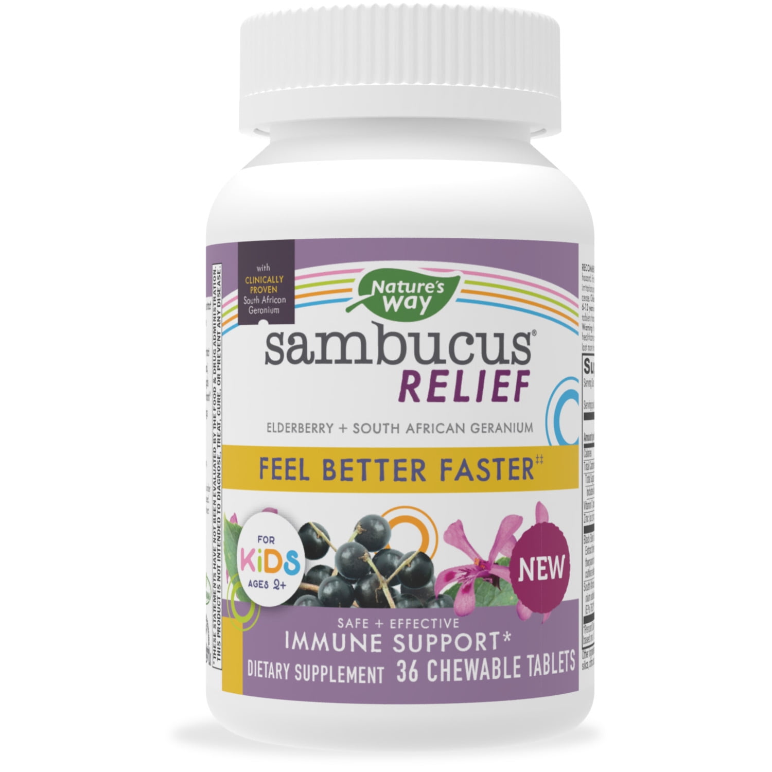 Natures Way Sambucus Relief Kids Immune Support Supplement* Chewables with Elderberry Extract, 36ct
