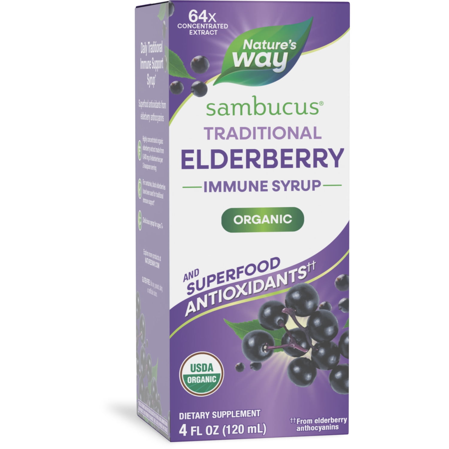 Nature's Way Sambucus Traditional Immune Elderberry Syrup, Organic Black Elderberry Extract, 4 Fl Oz