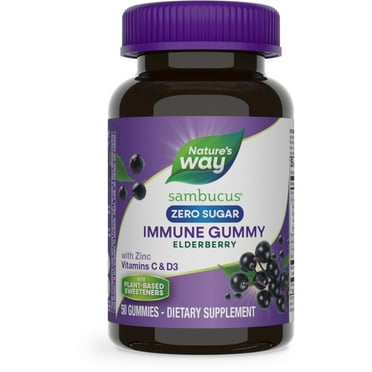 Nature’s Way Sambucus Zero Sugar Elderberry Immune Gummies, with Vitamins C, D3 & Zinc, Unisex, 50ct