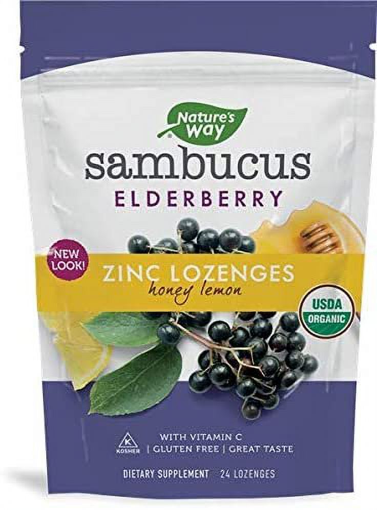 Nature's Way Sambucus Zinc Lozenges with Elderberry and Vitamin C, Honey Lemon Flavor, Gluten