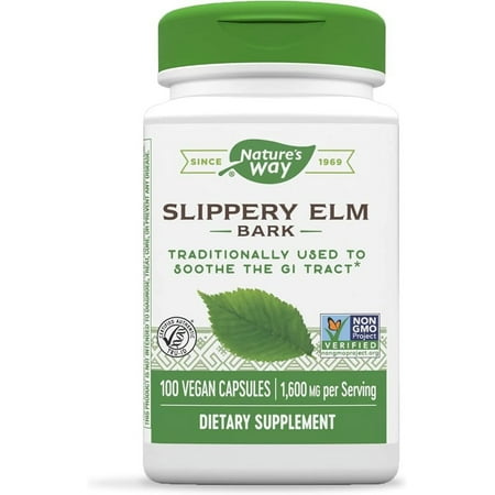 Nature's Way Slippery Elm Bark, Traditional Support to Soothe GI Tract*, 100 Vegan Capsules