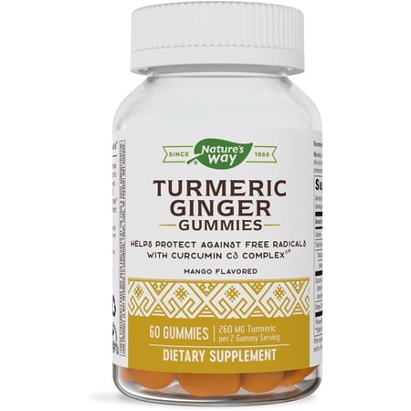 Nature's Way Turmeric Ginger Gummies, Mango, 130 mg, 60 Gummies