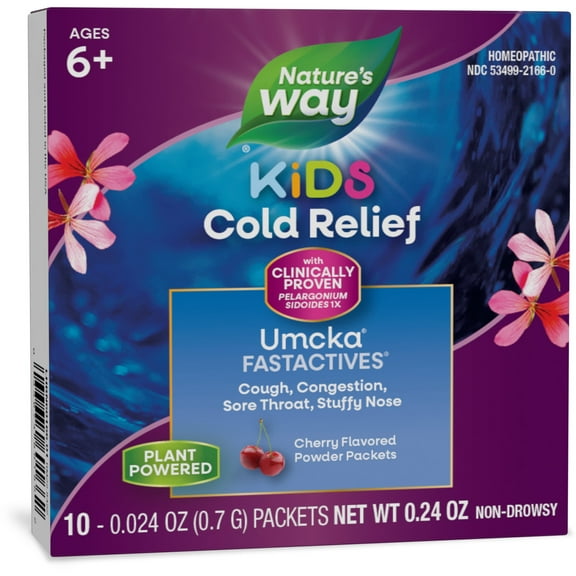 Nature's Way Kids Cold Relief FastActives, Umcka, Homeopathic, Non-Drowsy, Cherry Flavored, 10 Count