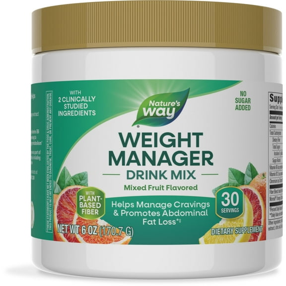 Nature's Way Weight Manager Drink Mix, Plant-Based Fiber, Mixed Fruit Flavored, Unisex, 6 oz.