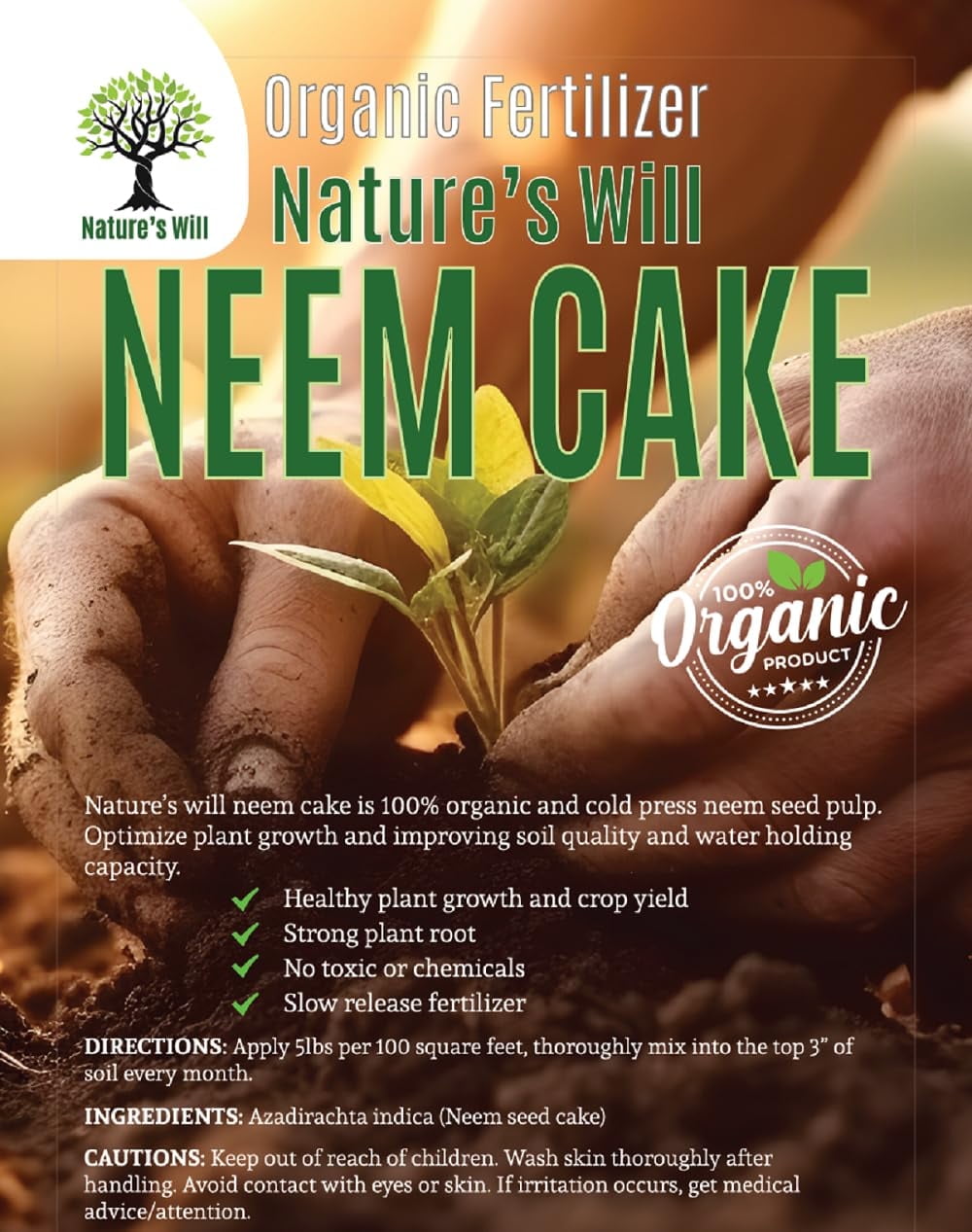 Nature's Will Neem Cake Organic Fertilizer, 1 lb