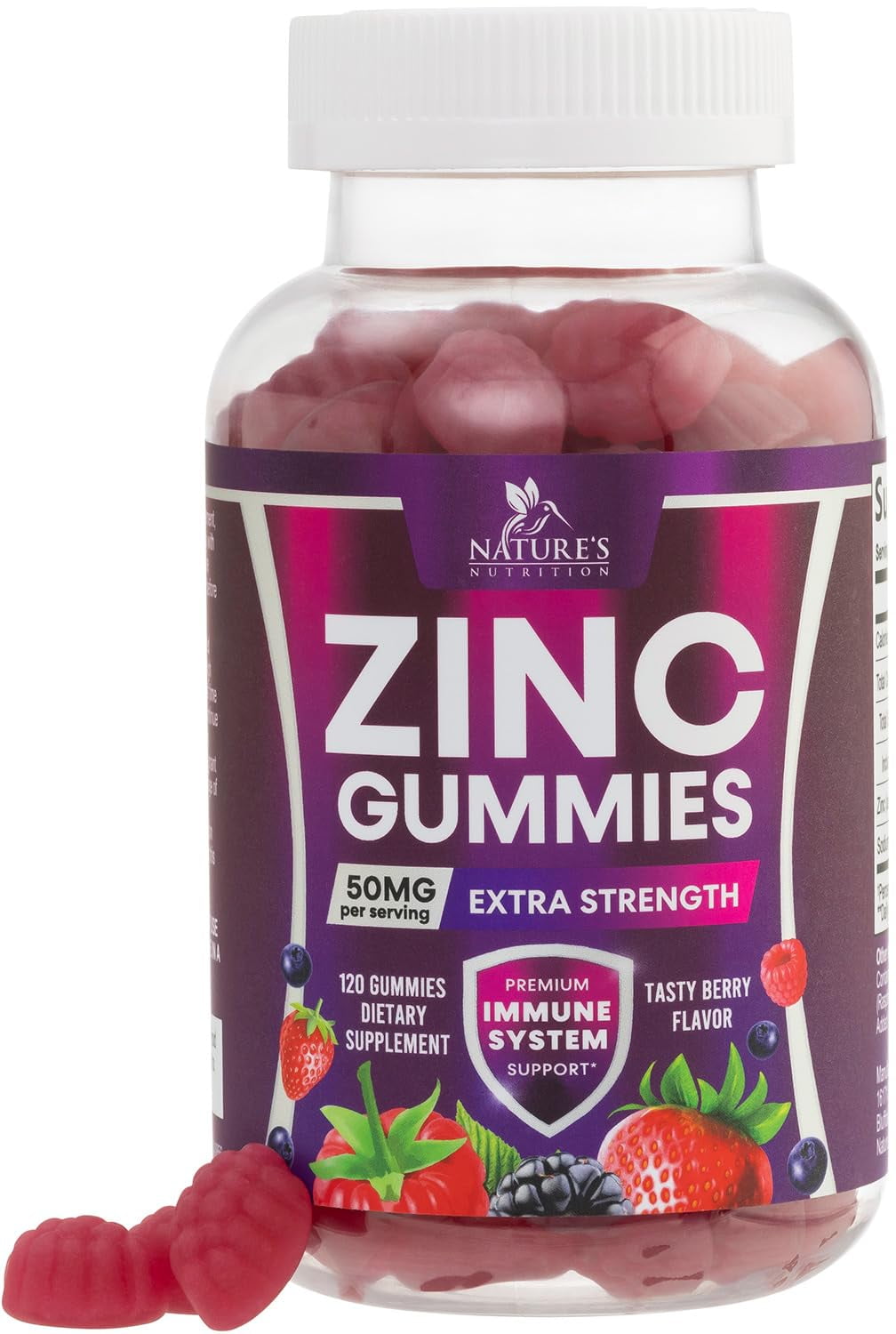 Nature’s Zinc Vitamin Gummies 50mg, Max Strength Immune Support for Adults, Zinc Supplement