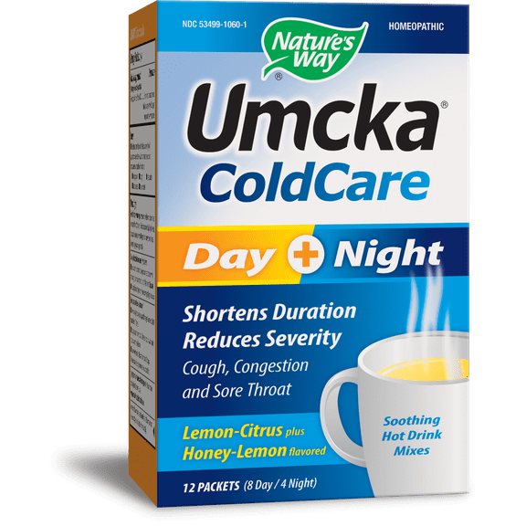 Nature's way umcka coldcare day + night packets, lemon-citrus and honey-lemon, 12 ct