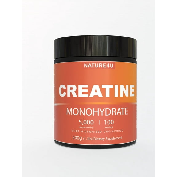 Nature4U Micronized Creatine Monohydrate Powder 500G, Pure Creatine Supplement for Muscle Gain, Workout Recovery, Unflavored 100 Serving