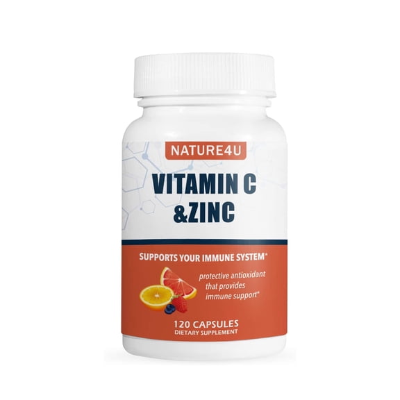 Nature4U Vitamin C 1000mg with Zinc, Rose Hips and Citrus Bioflavonoids, Immune Support Supplement, 120 Capsules