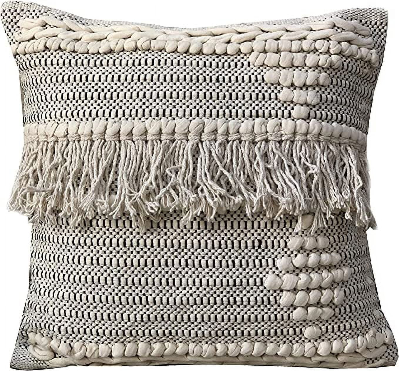 Handwoven Beige Cotton and Polyester Boho Throw Pillow Covers, 18x18, Set of 2