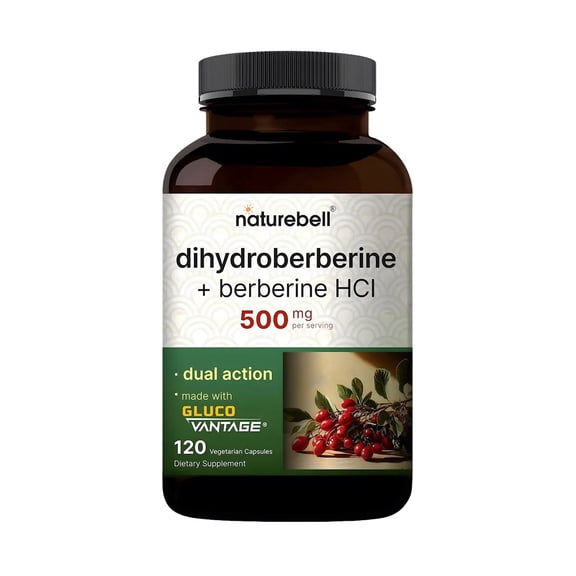 NatureBell Dihydroberberine with Berberine HCl - 120 Vegetarian Capsules - 500mg Dual Action Complex with GlucoVantage for High Absorption - Balanced Sugar & Heart Health Support - 60 Servings