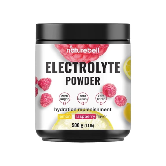 NatureBell Electrolytes Powder, Hydration Support with Essential Minerals, Energy & Muscle Health Support, Sugar-Free Keto-Friendly, Lemon & Raspberry Flavor, 500g (Servings: 76)