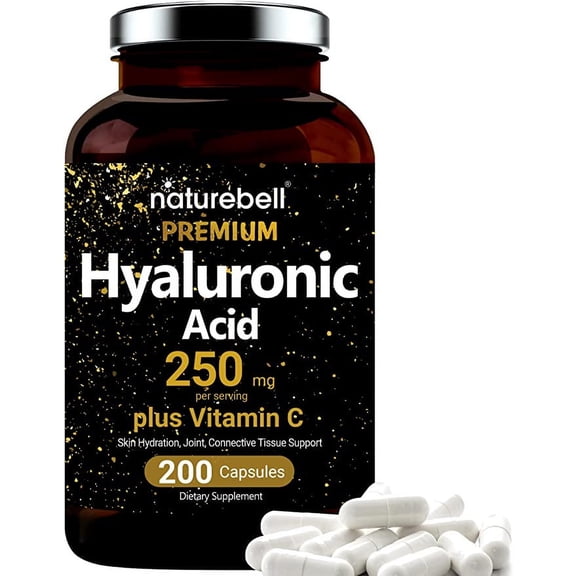 NatureBell Hyaluronic Acid Supplements 250mg, 200 Capsules, Plus 25mg Vitamin C