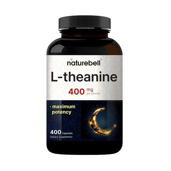 NatureBell L-Theanine Supplement - 400 Capsules - 400mg Max Potency Amino Acid Support - For Relaxation, Calm, and Focus - Non-Drowsy Free-Form Formula - 200 Servings