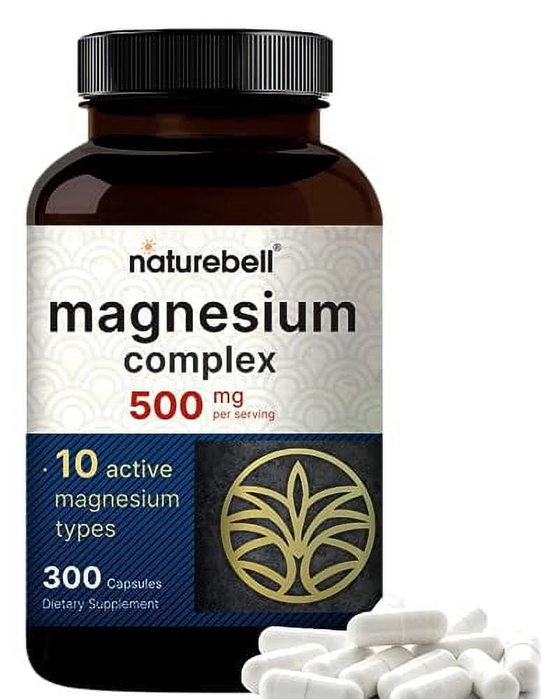NatureBell Magnesium Complex Supplement 500mg, 300 Capsules 10 Active