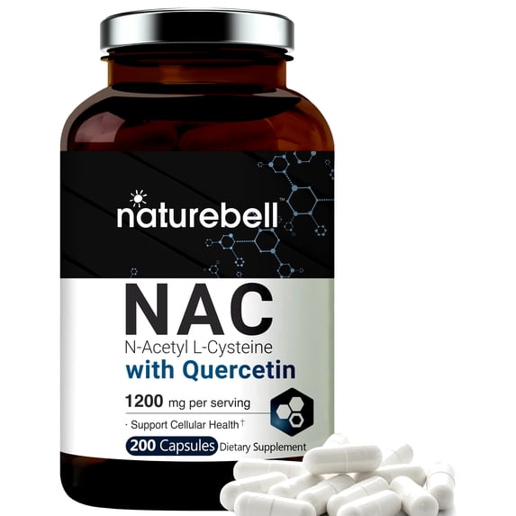 NatureBell NAC 1200mg, 200 Capsules, Fortified with Quercetin, Double Strength N-Acetyl L-Cysteine, Third Party Tested