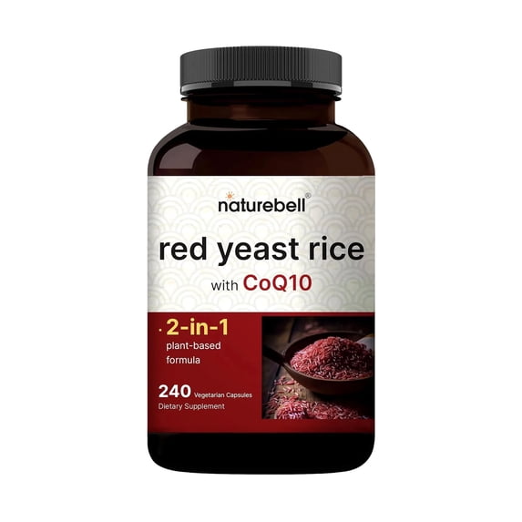 NatureBell Red Yeast Rice with CoQ10 - 240 Vegetarian Capsules - For Heart Health, Energy Support, Brain Wellness & Antioxidant Support - 120 Servings