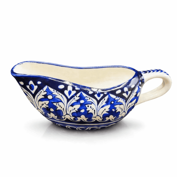 NatureBoost Blue Pottery Gravy Boat, Handcrafted Decorative Sauce Holder, Ceramic Gravy Bowl, 9 cm x 12 cm, One Piece