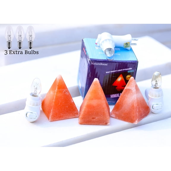 NatureBoost Himalayan Pink Salt Night Lights (3 pcs Pyramid) Natural Hand-Carved Decorative for Bedroom, Nursery, Bathroom & Home Dcor