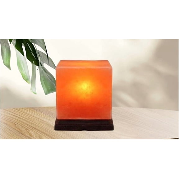 NatureBoost NB Himalayan Pink Salt Lamp Cube Shape with Dimmer Switch & Extra Bulb Hand-Carved Natural Crystal Rock Lamp for Bedroom, Office, Living Room