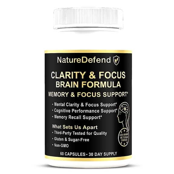 NatureDefend Clarity & Focus Supplement, Cognitive Support, 60 Capsules, Veteran-Owned, USA Made