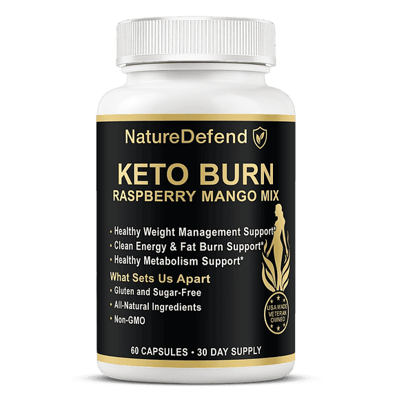 NatureDefend Keto Burn Capsules, Raspberry Mango Flavor, 60 Count, Veteran Owned, USA Made