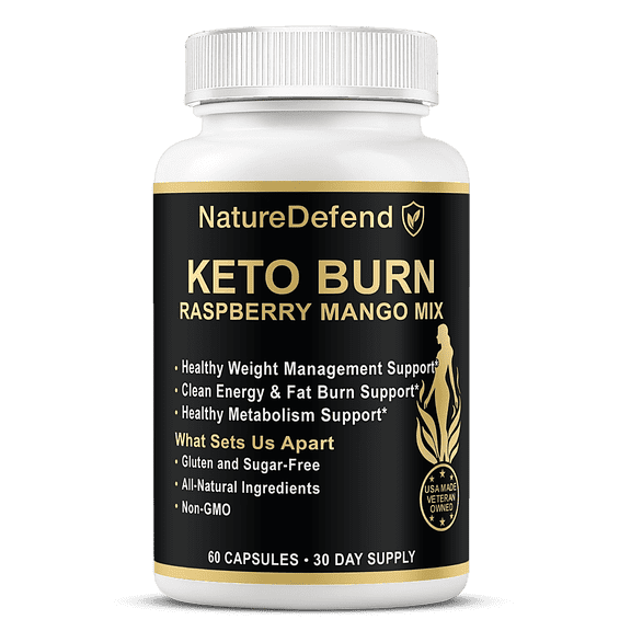NatureDefend Keto Burn Capsules, Raspberry Mango Flavor, 60 Count, Veteran Owned, USA Made