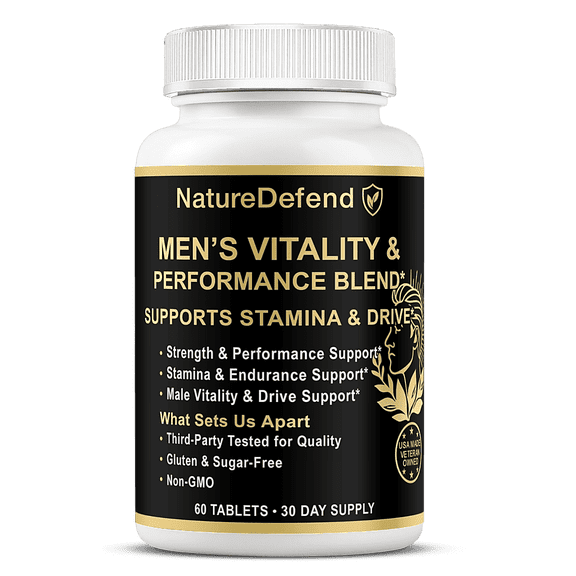 NatureDefend Mens Vitality & Stamina Support Supplement, 60 Tablets, Veteran-Owned, USA Made