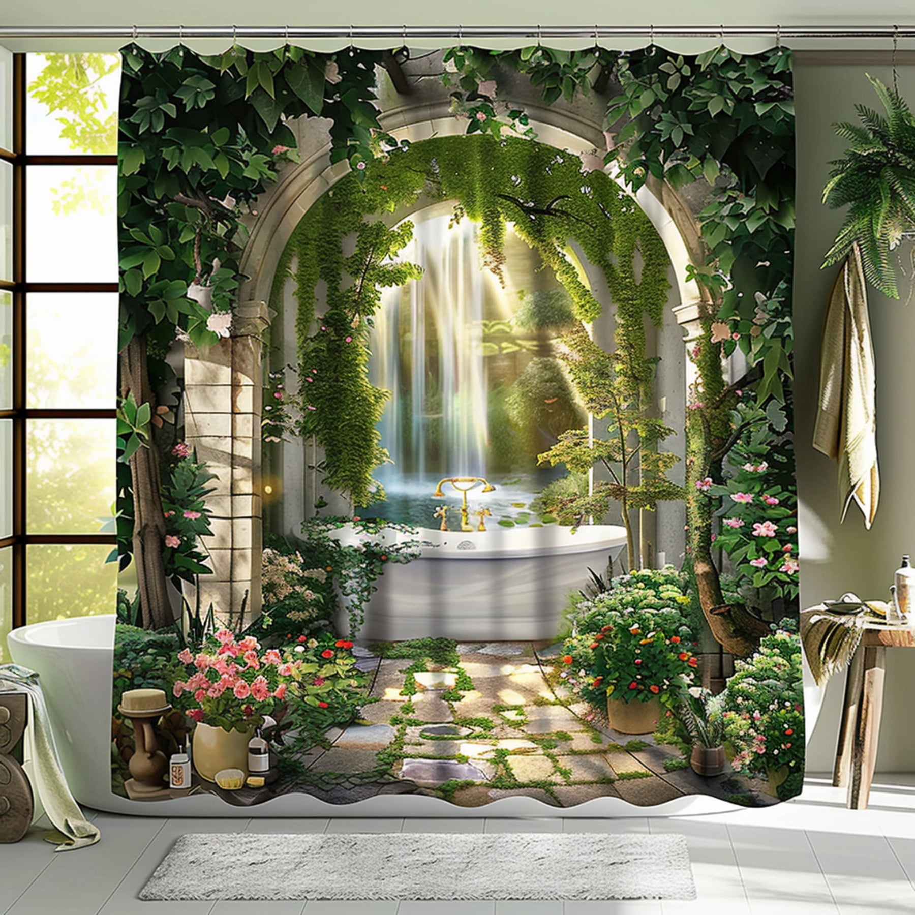 NatureInspired Garden Shower Curtain with Archway Design Transform Your ...