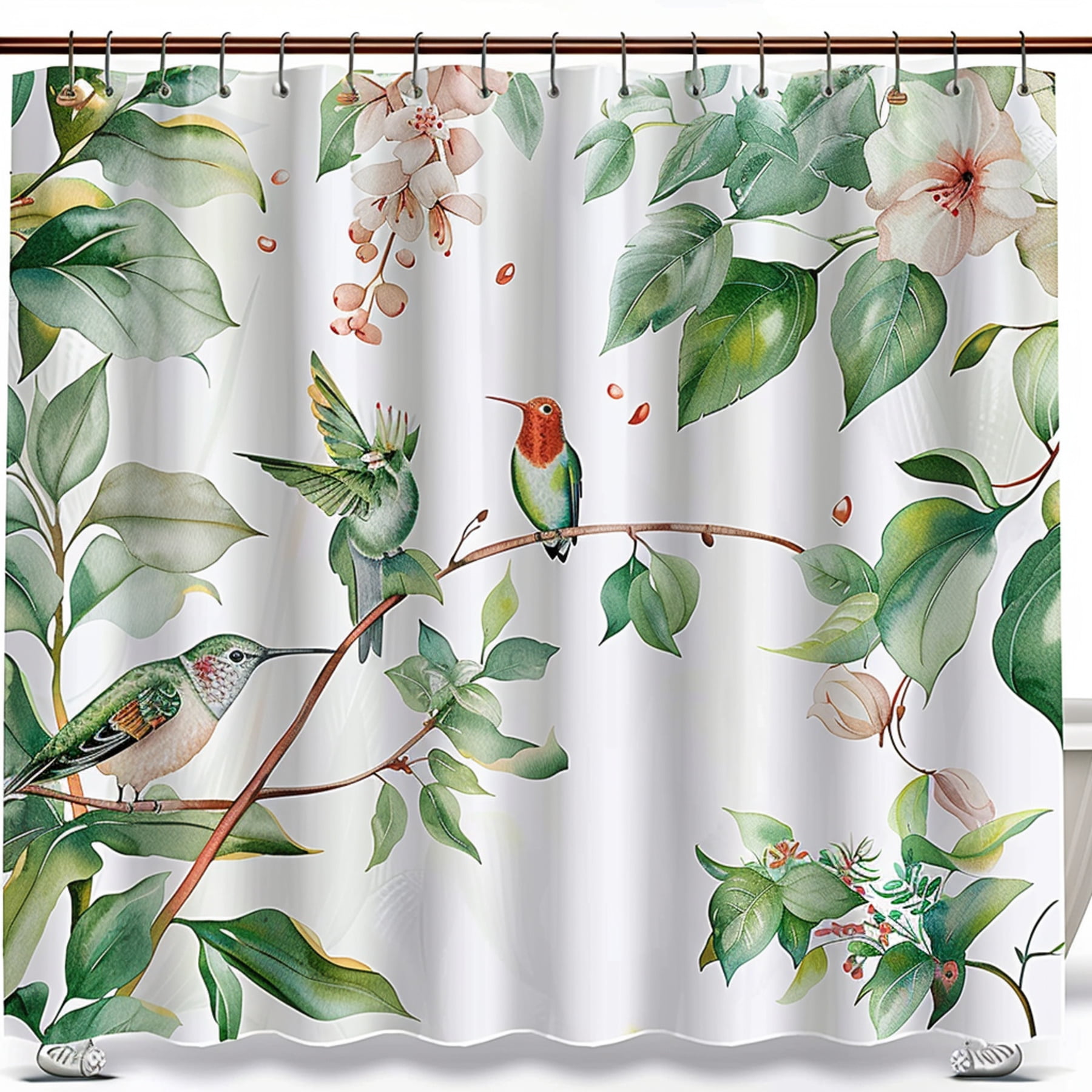 NatureInspired Hummingbird and Foliage Shower Curtain Watercolor Print ...