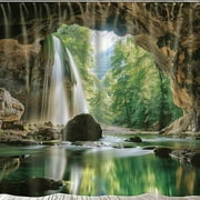 NatureInspired Shower Curtain Stunning Cave Waterfall Design Fabric Curtain with Detailed Scenery Perfect for Bathroom Décor