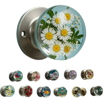 NatureNest Crystal Knob, Houtndguter Unique Decorative Door Handle, Universal Round Resin Glass Door Knobs, Retro Floral & Animal Designs (White Flower)