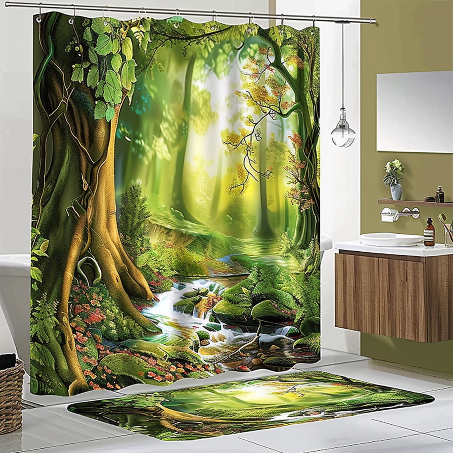 NatureThemed Forest Bathroom Shower Curtain Vibrant Colors Realistic ...