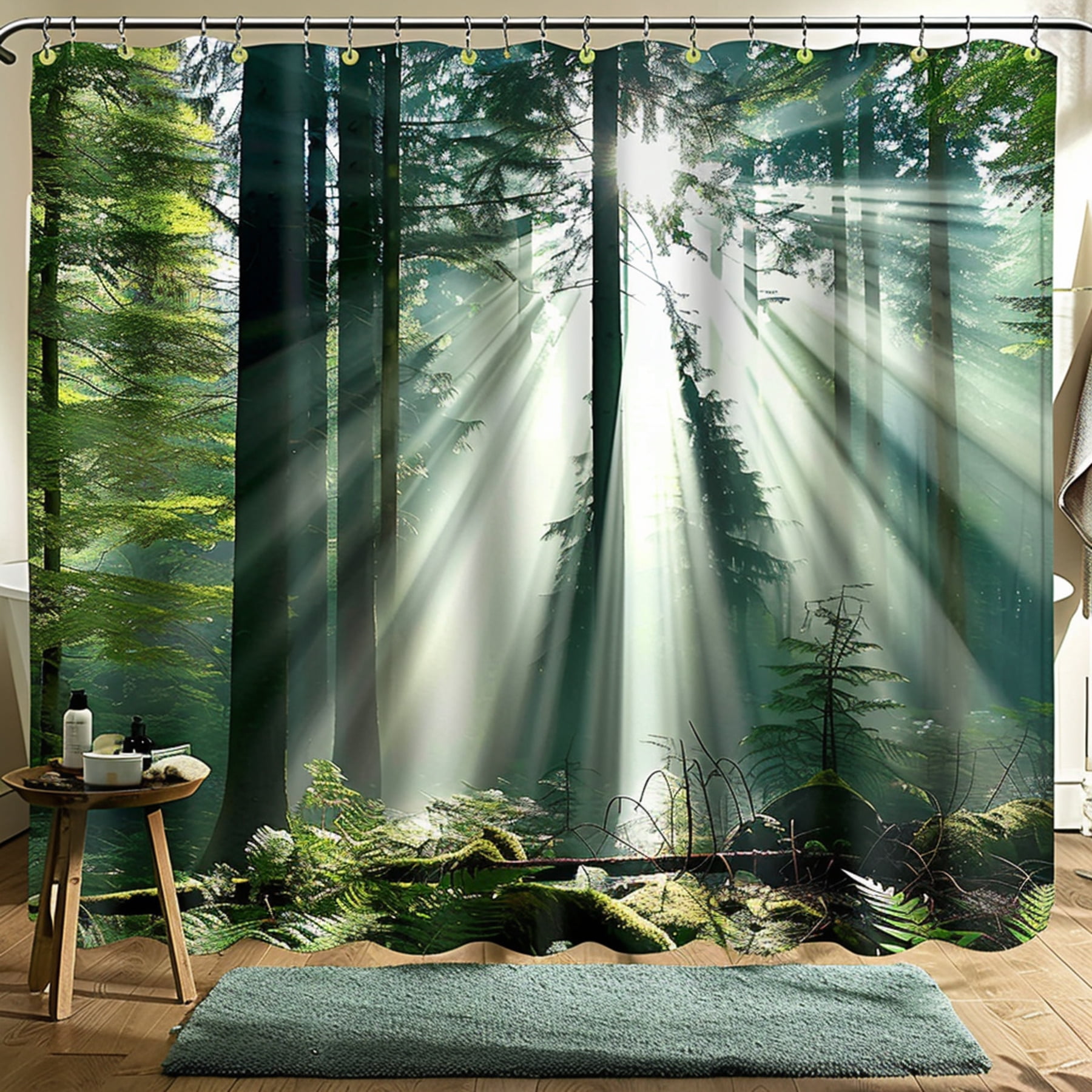NatureThemed Forest Green Bathroom Set with Trees Rainforest Decor and