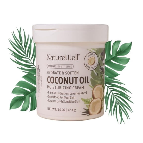 NATUREWELL Hydrate & Soften Coconut Oil Daily Moisturizing Cream for Face, Body, & Hands, 16 Oz