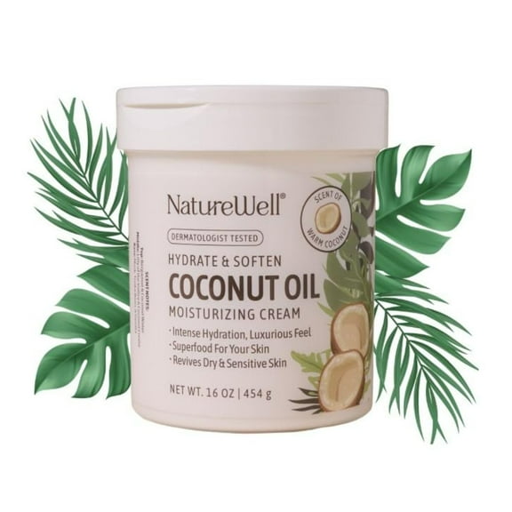NATUREWELL Hydrate & Soften Coconut Oil Moisturizing Cream for Face, Body, & Hands, Non-Greasy, Intense Hydration & Luxurious Feel, Revives Dry & Sensitive Skin, Superfood for Your Skin, 16 Oz