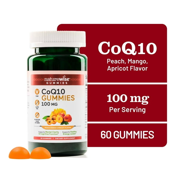 NatureWise CoQ10 Gummies, CoQ10 100mg - Peach Mango Flavor - Support Heart Health & Antioxidant Activity - Pectin-Based Gummies, Vegan, Gluten-Free, Non-GMO - 60 Gummies[1-Month Supply]