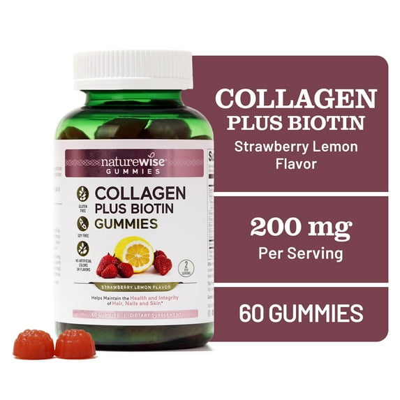 NatureWise Collagen Gummies - Hydrolyzed Collagen + Biotin - 60 Count[30-Day Supply]