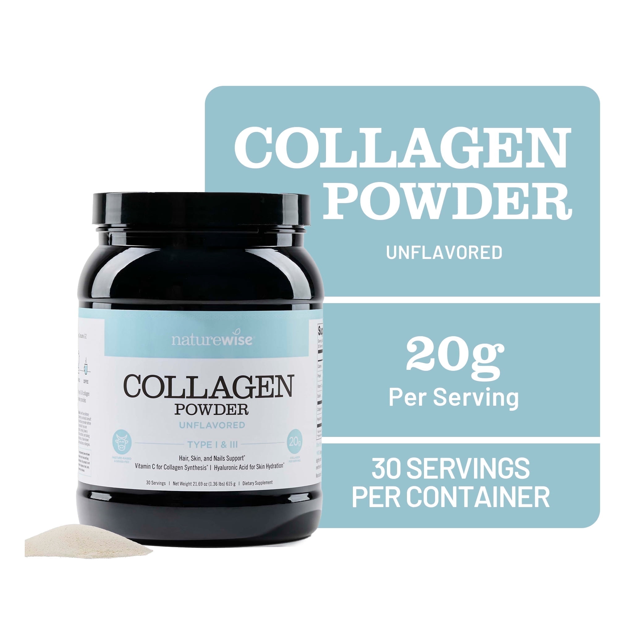 NatureWise Collagen Peptides Powder + Hyaluronic Acid & Vitamin C - Non-GMO - 60 Servings