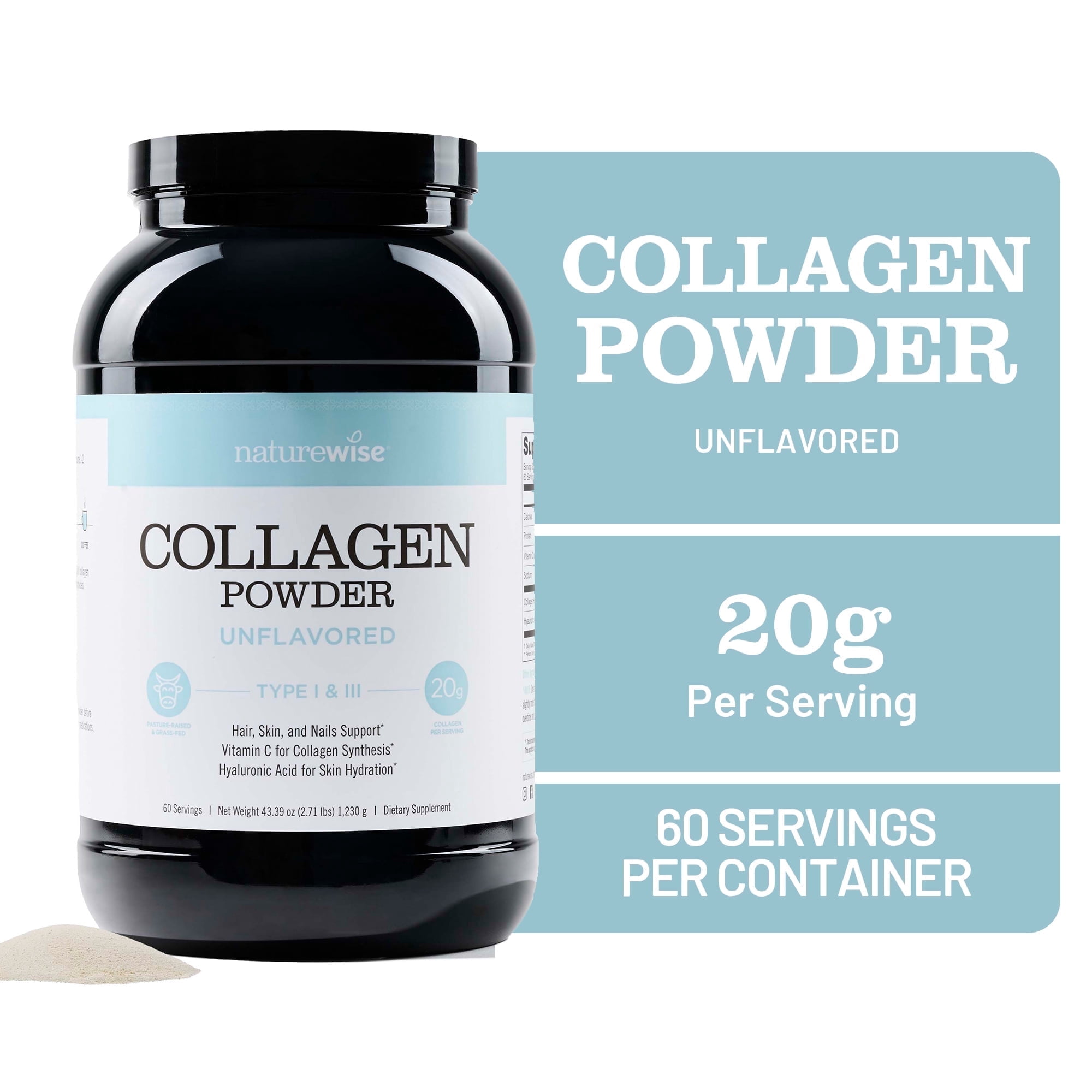 NatureWise Collagen Peptides Powder + Hyaluronic Acid & Vitamin C - Non-GMO - 60 Servings