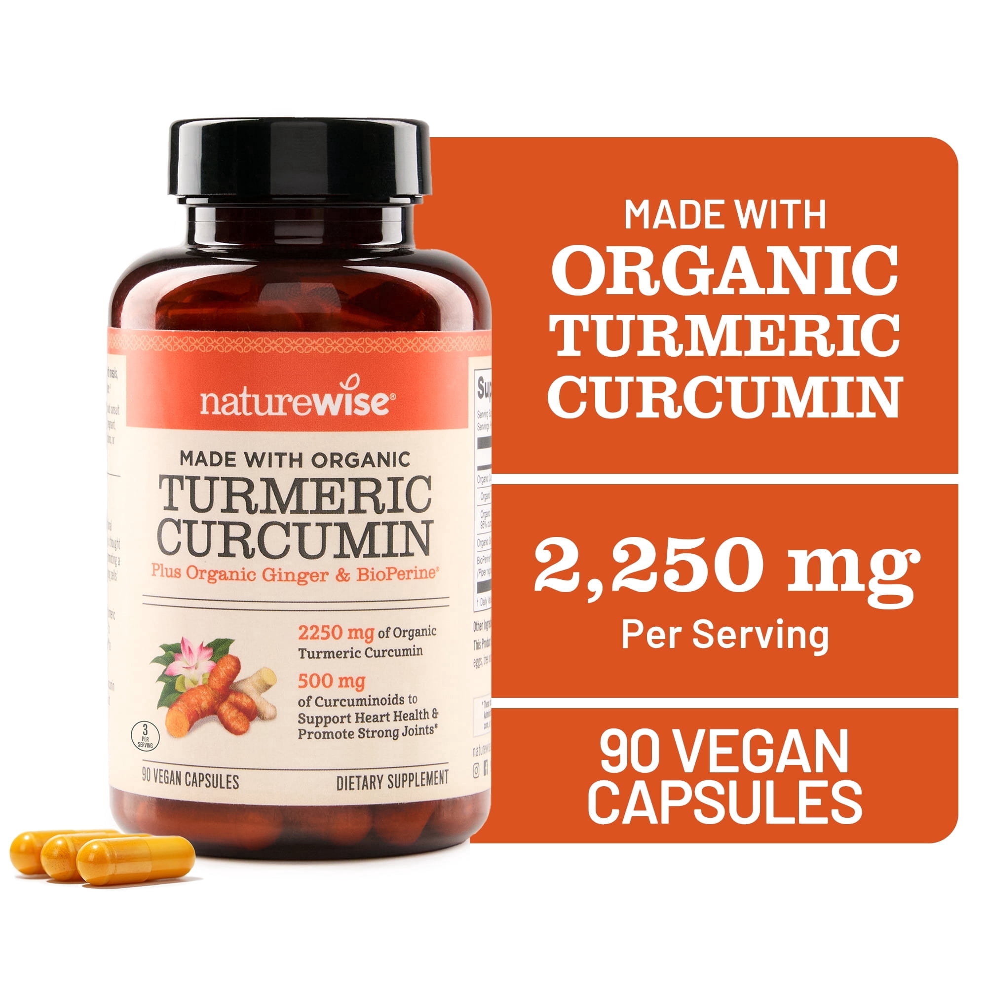 NatureWise Curcumin Turmeric 2250mg + Black Pepper & Ginger - 90 Capsules[30-Day Supply]