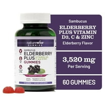 NatureWise Elderberry Gummies with Vitamin C   D3   Zinc - Equivalent to 3,250mg Premium Sambucus Elderberries - Immune Support for Kids* & Adults - Vegan, Non-GMO - 60 Count[1-Month Supply]